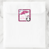Doodle Penguin Girl Baby shower Vierkante Sticker (Tas)