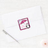Doodle Penguin Girl Baby shower Vierkante Sticker (Envelop)