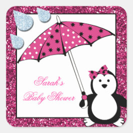 Doodle Penguin Girl Baby shower Vierkante Sticker