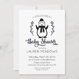 Doodle Pinguïn Winter Baby Shower Uitnodiging