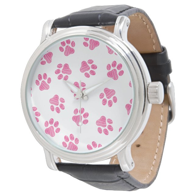 Doodle Pootjes, Hondenpoten, Roze Pootjes Horloge (Gekanteld)