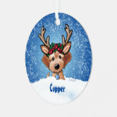 Doodle Puppy Reindeer Kerstmetaal Ornament (Voorkant links)