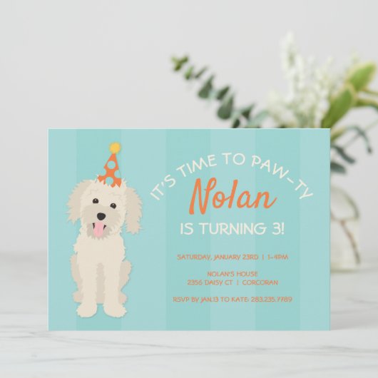 Doodle Puppy Verjaardag Uitnodiging (Staand voorkant)