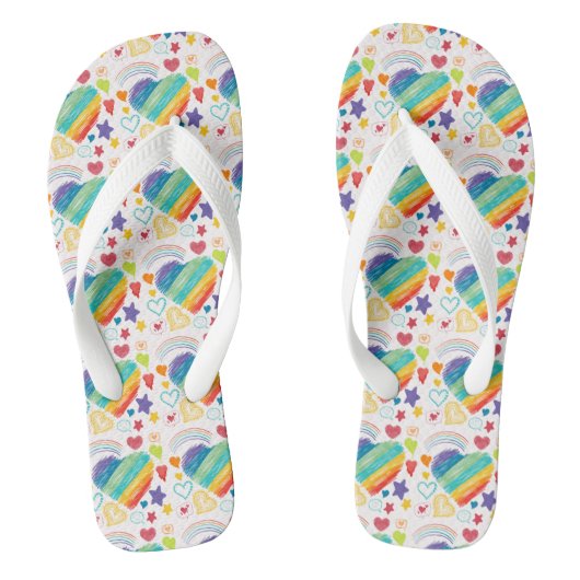 Doodle Rainbow Heart Patroon Teenslippers (Voetbed)
