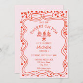 Doodle Red Pink Bow Cherry op Top Girl Verjaardag Kaart (Voorkant / Achterkant)