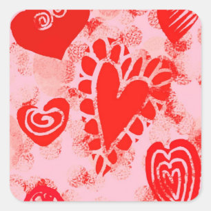 Doodle Red Valentijn Heart Square Stickers