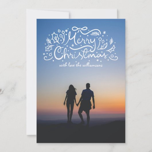 Doodle Ribbon Vrolijk Kerstfeest Foto Feestdagenkaart (Voorkant)