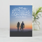 Doodle Ribbon Vrolijk Kerstfeest Foto Feestdagenkaart (Staand voorkant)