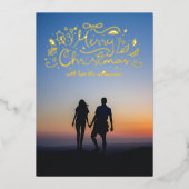 Doodle Ribbon Vrolijk Kerstfeest Foto Folie Feestdagenkaart (Voorkant)