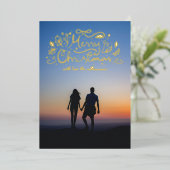 Doodle Ribbon Vrolijk Kerstfeest Foto Folie Feestdagenkaart (Staand Voorkant)