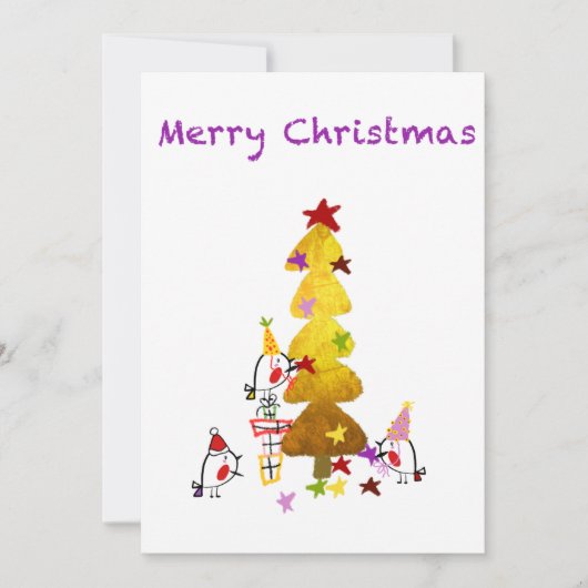 Doodle Robins Golden Tree | KerstKaart (Voorkant)