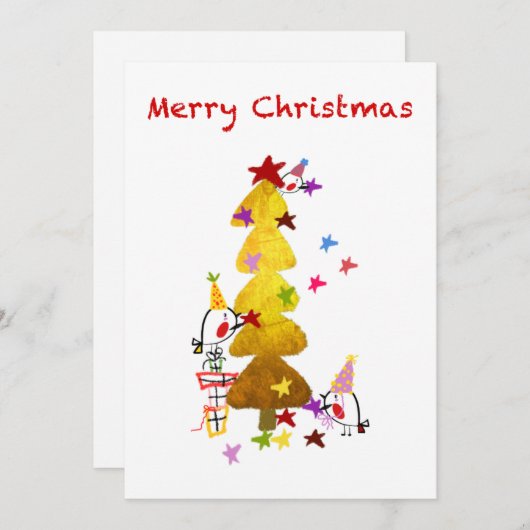 Doodle Robins Golden Tree-kerstKaart Bedankkaart (Voorkant / Achterkant)