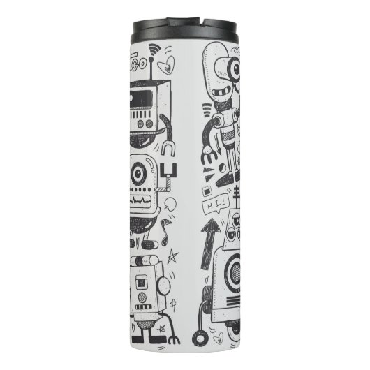 doodle robot element, illustrator line tools drawi thermosbeker (Achterkant)