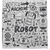Doodle Robot Illustrator Tekening Douchegordijn (Voorkant)