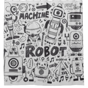 Doodle Robot Illustrator Tekening Douchegordijn
