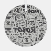 Doodle Robot Illustrator Tekening Glas Ornament (Achterkant)
