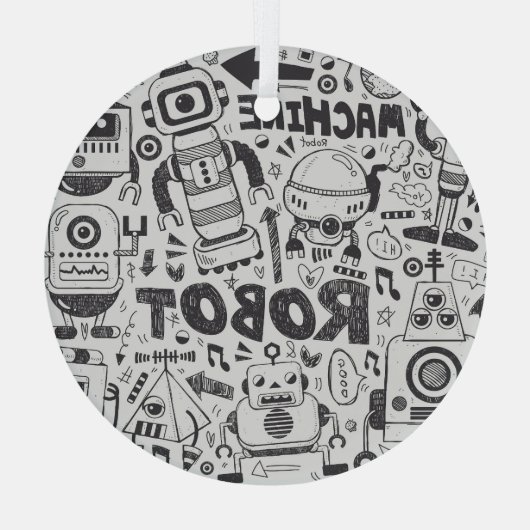 Doodle Robot Illustrator Tekening Glas Ornament (Achterkant)