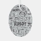 Doodle Robot Illustrator Tekening Glas Ornament (Voorkant links)