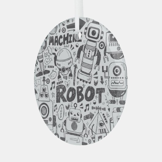 Doodle Robot Illustrator Tekening Glas Ornament (Voorkant links)
