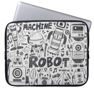 Doodle Robot Illustrator Tekening Laptop Sleeve