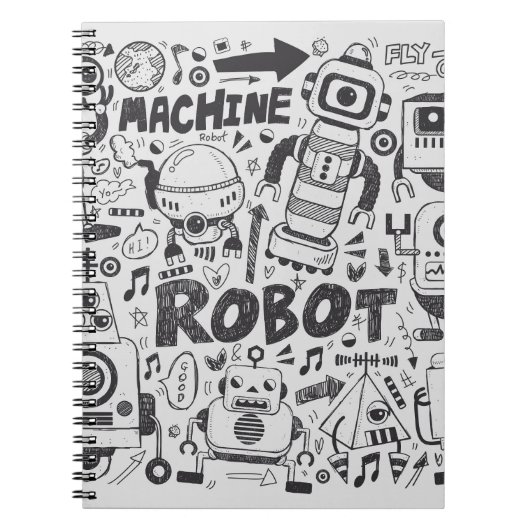 Doodle Robot Illustrator Tekening Notitieboek (Voorkant)