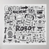 Doodle Robot Illustrator Tekening Poster (Voorkant)