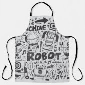 Doodle Robot Illustrator Tekening Schort (Voorkant)
