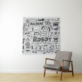 Doodle Robot Illustrator Tekening Wandkleed (In situ)