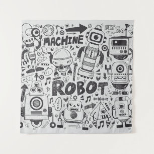 Doodle Robot Illustrator Tekening Wandkleed