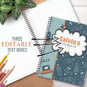 Doodle Rockets in Space Blue Patroon Naam Schets Notitieboek