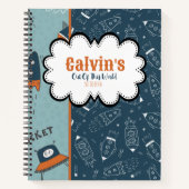 Doodle Rockets in Space Blue Patroon Naam Schets Notitieboek (Voorkant)