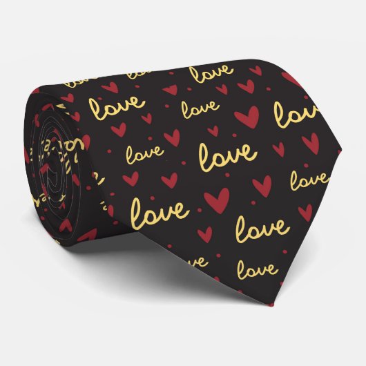 Doodle rood gouden hart liefdespatroon stropdas (Opgerold)