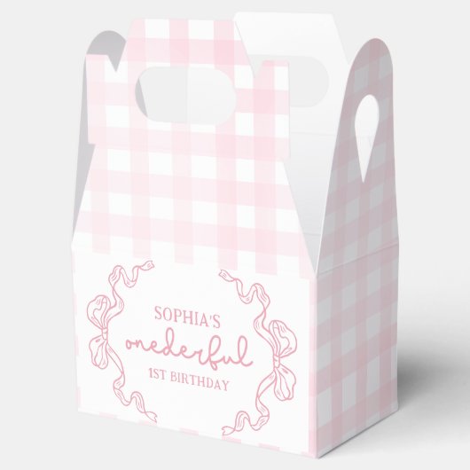 Doodle Roze Bow Baby Meisje 1e Verjaardag Bedankdoosjes (Geopend)