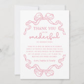 Doodle Roze Bow Baby Meisje 1e Verjaardag Foto Bedankkaart (Voorkant)