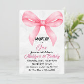Doodle Roze Bow Baby Meisje 1e Verjaardag Kaart (Staand voorkant)