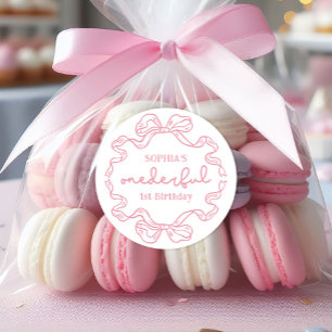 Doodle Roze Bow Baby Meisje 1e Verjaardag Ronde Sticker