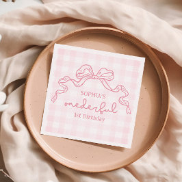 Doodle Roze Bow Baby Meisje 1e Verjaardag Servet