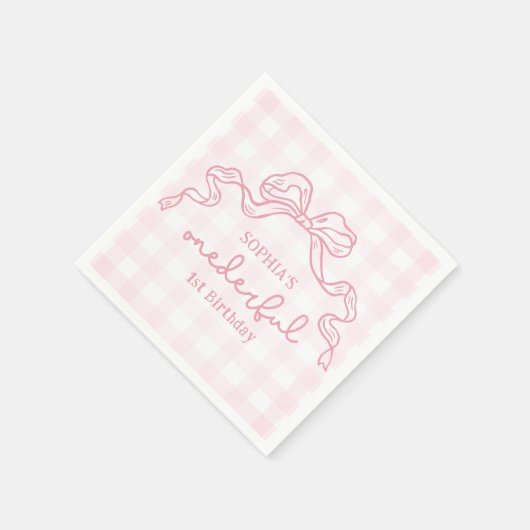Doodle Roze Bow Baby Meisje 1e Verjaardag Servet (Hoek)