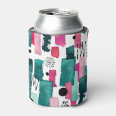 Doodle roze en groene waterverf lijnen. blikjeskoeler (Blikje Voorkant)
