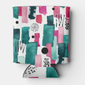 Doodle roze en groene waterverf lijnen. blikjeskoeler (Voorkant)
