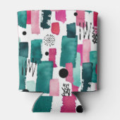 Doodle roze en groene waterverf lijnen. blikjeskoeler (Achterkant)