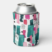 Doodle roze en groene waterverf lijnen. blikjeskoeler (Blikje Achterkant)
