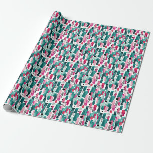 Doodle roze en groene waterverf lijnen. cadeaupapier
