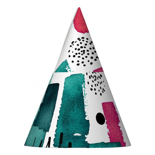 Doodle roze en groene waterverf lijnen. feesthoedjes (Links)