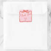 Doodle Roze Rode strik Dank u typografie Vierkante Sticker (Tas)