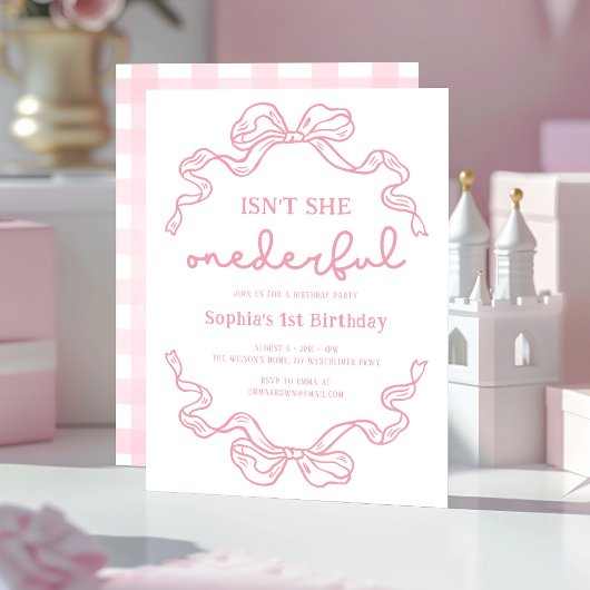 Doodle Roze Strik Meisje 1e Verjaardag Kaart