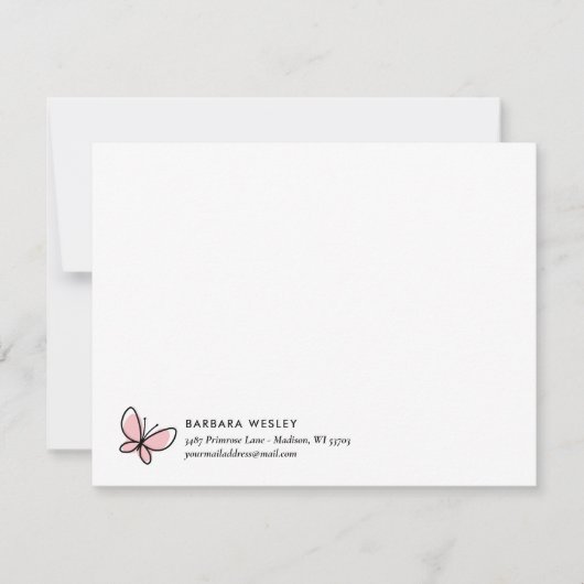 DOODLE ROZE VLINDER WHIMSICAL MONOGRAM NOTITIEKAARTJE (Voorkant)