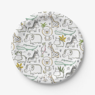 Doodle Safari Baby shower Papier Borden Papieren Bordje