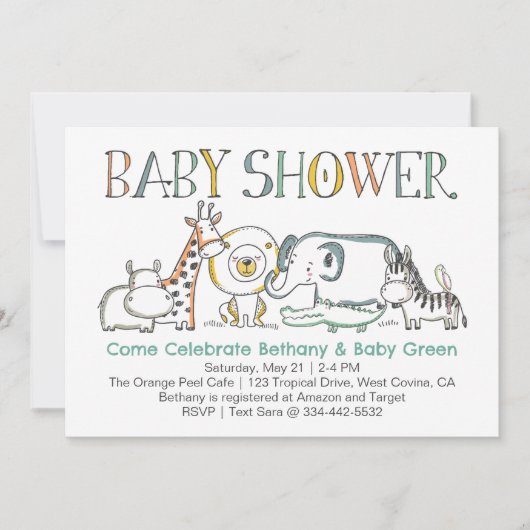 Doodle Safari Baby shower Uitnodiging (Voorkant)