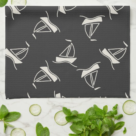 Doodle Sailboat Pattern Theedoek (Gevouwen)